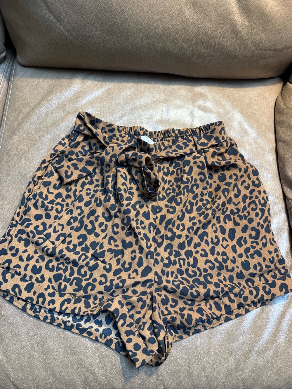 Sienna Sky Leopard Print Tie-Waist High Waist Shorts - Tan & Black